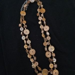 Flat polished rock bead, double layered necklace